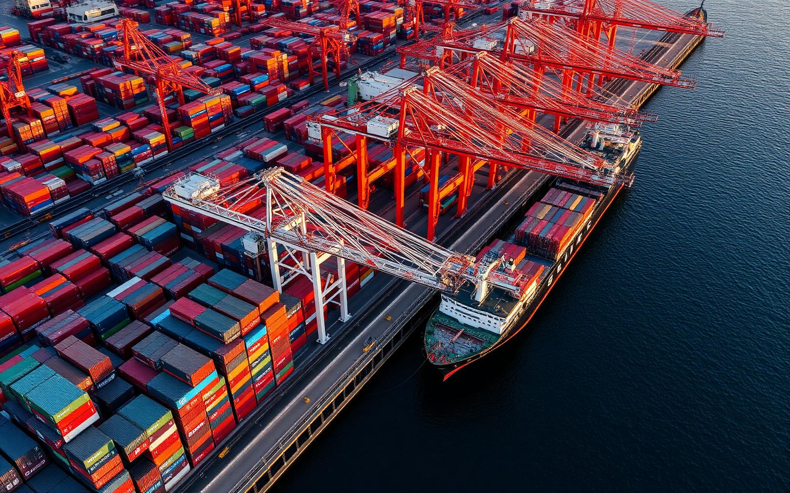 Container port at golden hour